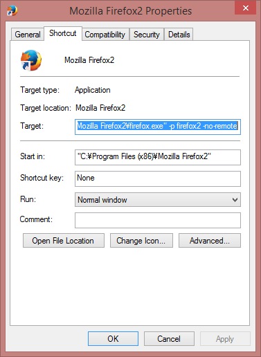 Firefoxのショートカット編集のスクリーンショットです。